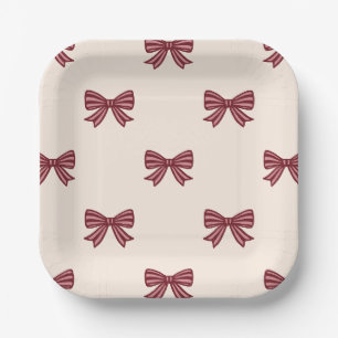 Red Pink Cream Bows Muster Weihnachten Pappteller