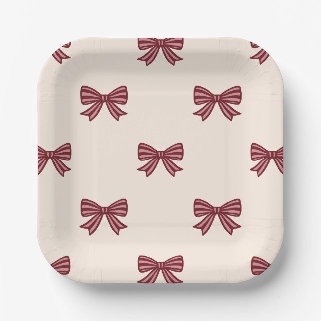 Red Pink Cream Bows Muster Weihnachten Pappteller (Vorderseite)