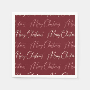 Red Pink Cream Script Pattern Frohe Weihnachten Serviette