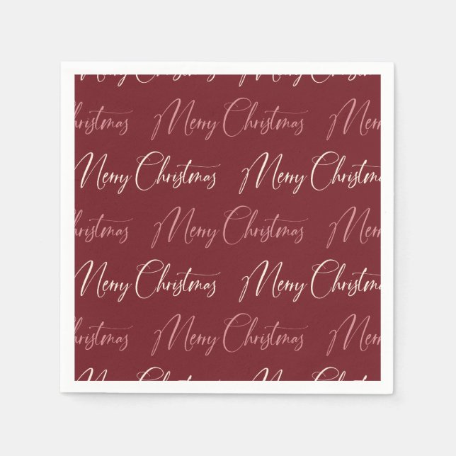 Red Pink Cream Script Pattern Frohe Weihnachten Serviette (Vorderseite)
