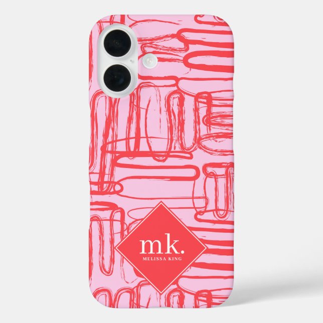 Red Pink Curve Wavy Squiggle Abstract Modern Girl Case-Mate iPhone Hülle (Rückseite)