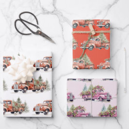 Red & Pink Farm Truck Christmas Holiday Geschenkpapier Set