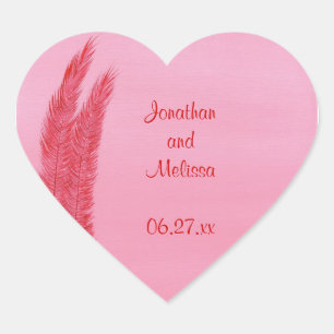 Red Pink Feathers Herz Save the Date Aufkleber
