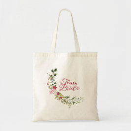 Red & Pink Floral Team Bride Quote with Leaves Tragetasche