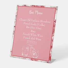 Red Pink French Toile Bar Menu (Abzeichen) Sockelschild
