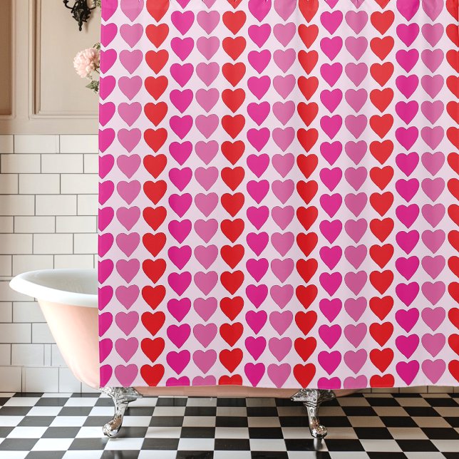 Red Pink Fuchsia Hearts Duschvorhang (Von Creator hochgeladen)