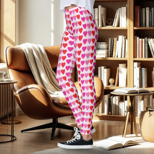 Red Pink Fuchsia Hearts Leggings