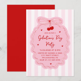 Red Pink Girly Coquette Bow Galentine's Day Party Einladung