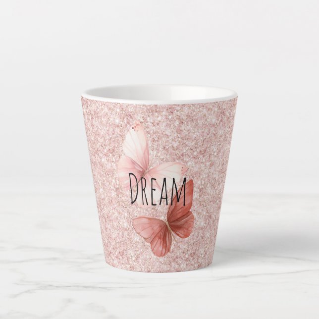 Red Pink Glitter Butterflies Milchtasse (Vorderseite)