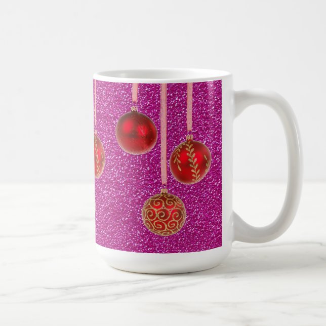 Red Pink Glitzer Frohe Weihnachts Baubles Tasse (Rechts)