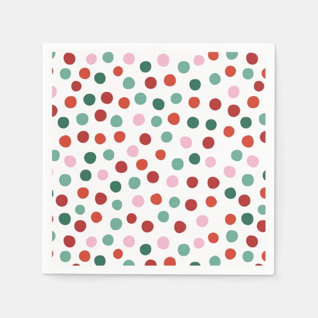 Red Pink Green Polka Dots Kinder Weihnachten Serviette (Vorderseite)