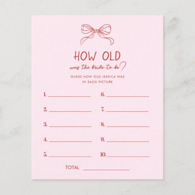 Red Pink Hand Drawn Bow How Old Was the Bride Game (Vorderseite)