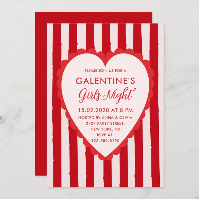 Red Pink Hand Drawn Galentine's Girls Night Party Einladung (Vorne/Hinten)