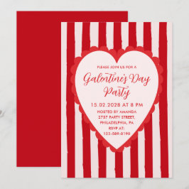 Red Pink Hand Drawn Heart Frame Galentine's Party Einladung