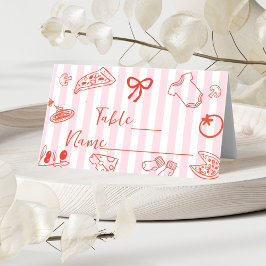 Red & Pink Hand Drawn Pizza Baby Shower Place Card Platzkarte