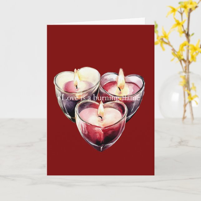 Red Pink Heart Candles Love is a flame Karte (Gelbe Blume)