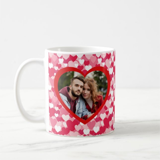 Red & Pink Heart Pattern Two Photo Personalized  Kaffeetasse (Links)