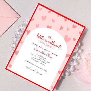 Red Pink Hearts Little Sweetheart Girl Baby Dusche Einladung
