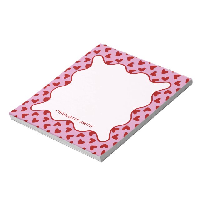 Red Pink Hearts Pattern Valentine Gift Notepad Notizblock (Rotiert)