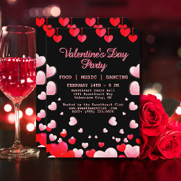 Red Pink Hearts Valentins Party Food Music Dance Einladung