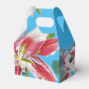 Red Pink Lily Floral Blue Hochzeitstorte Box Geschenkschachtel
