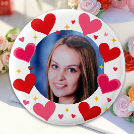 Red Pink Love Hearts Custom Photo Personalized Button