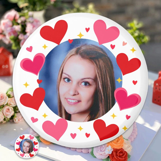 Red Pink Love Hearts Custom Photo Personalized Magnet (Von Creator hochgeladen)