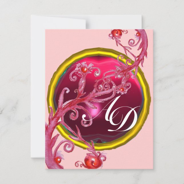 RED PINK MAGIC BERRIES, RUBY GEMSTONE MONOGRAM EINLADUNG (Vorderseite)