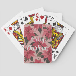 Red Pink Merry Christmas Poinsettias Card Deck Spielkarten