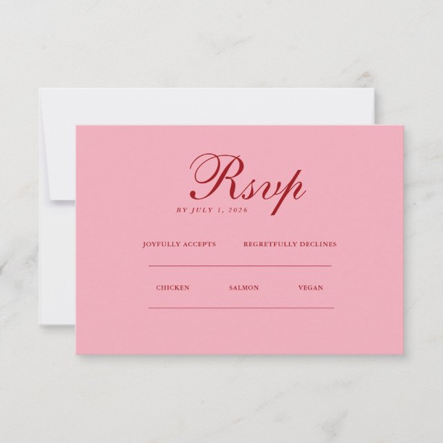 Red pink Minimalist Elegant | RSVP & QR Website Karte (Vorderseite)