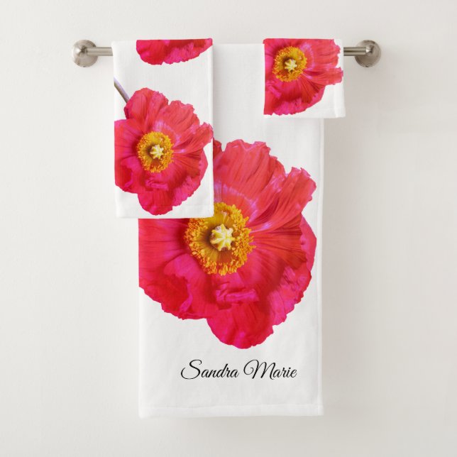 Red Pink Modern Poppies Poppy Blume Badhandtuch Set (Insitu)
