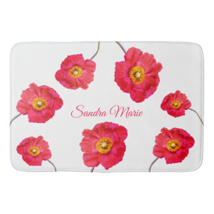 Red Pink Modern Poppies Poppy Blume Weiß Badematte