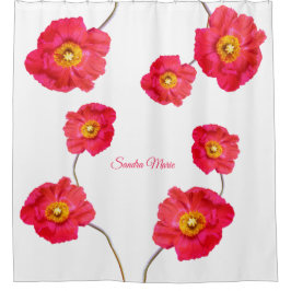 Red Pink Modern Poppies Poppy Blume Weiß Duschvorhang