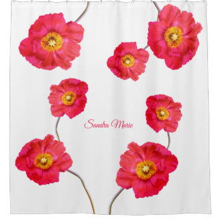 Red Pink Modern Poppies Poppy Blume Weiß Duschvorhang
