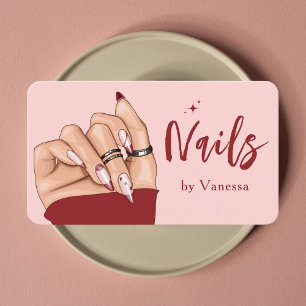 Red Pink Nail Artist Salon Qr Code Business Card Visitenkarte