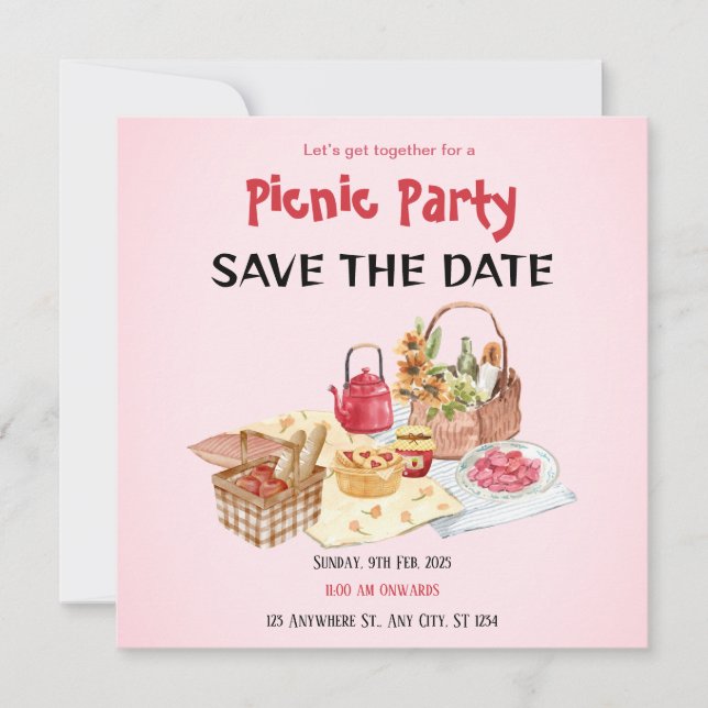 Red Pink Picnic Save the Date Card (Vorderseite)