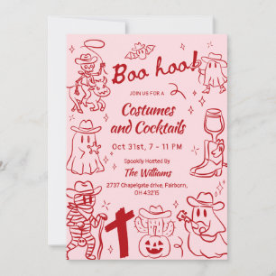 Red Pink Quirky Hand Drawing Cowboy Halloween-Part Einladung