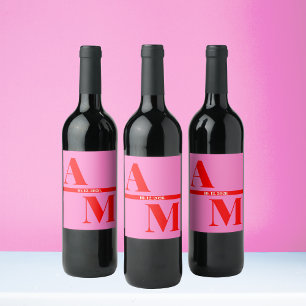 Red Pink Retro Bold Typography Wedding Weinetikett