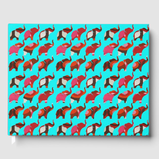 Red & Pink Retro Elephants Gästebuch (Vorderseite)