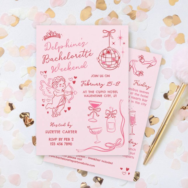Red Pink Romantic Cupid Bachelorette Weekend Einladung (Von Creator hochgeladen)