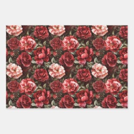 Red Pink Rose Flowers Geschenkpapier Set