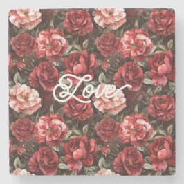 Red Pink Rose Flowers Steinuntersetzer