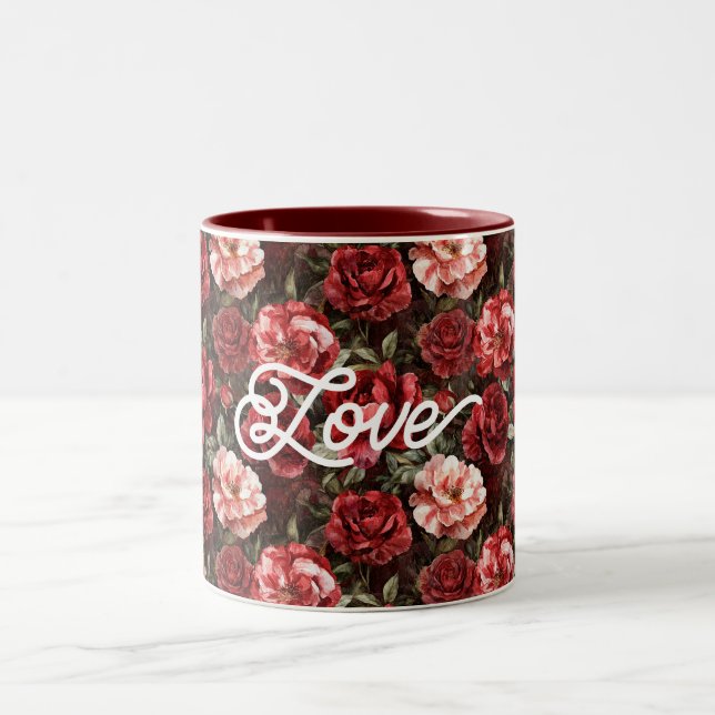 Red Pink Rose Flowers Zweifarbige Tasse (Mittel)