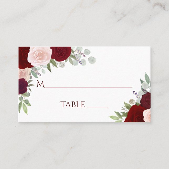 Red & Pink Roses Wedding Write-In Escort Card Platzkarte (Vorderseite)