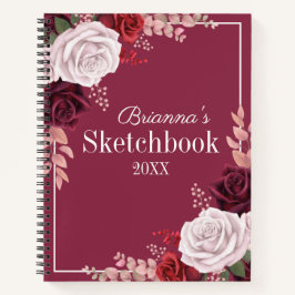 Red Pink Roses Your Name Sketchbook Notizbuch