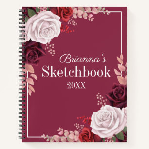 Red Pink Roses Your Name Sketchbook Notizbuch