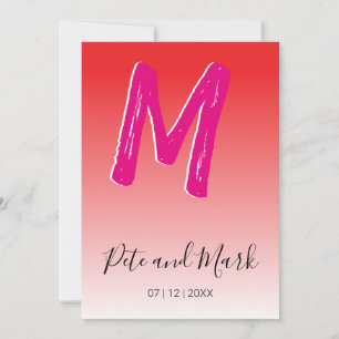 Red Pink Simple Monogram New Epic Wedding Einladung