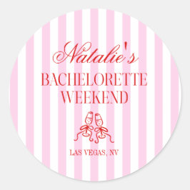 Red Pink Stripes Bachelorette Weekend Party Runder Aufkleber