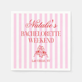 Red Pink Stripes Bachelorette Weekend Party Serviette