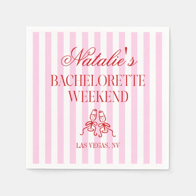 Red Pink Stripes Bachelorette Weekend Party Serviette (Vorderseite)
